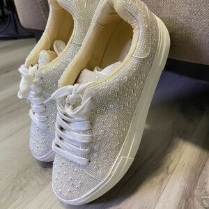 Betsey Johnson White Rhinestone Sneakers